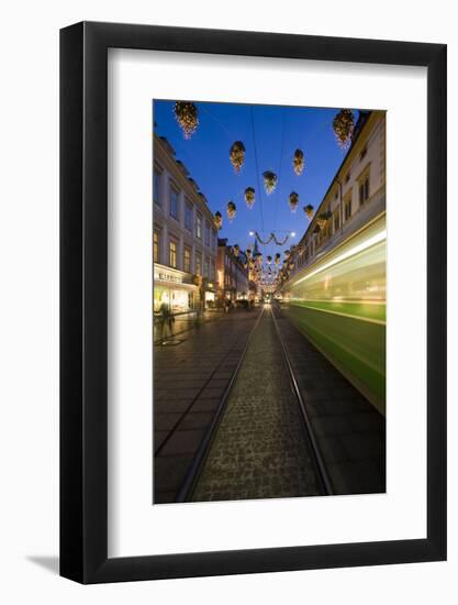 Austria, Styria, Graz, Herrengasse, Frontage, Streetscar, Light-Tracks, Rails, Evening-Mood-Rainer Mirau-Framed Photographic Print