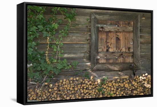 Austria, Tyrol, firewood in front of a wooden facade.-Roland T. Frank-Framed Stretched Canvas