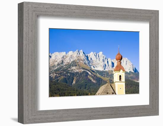 Austria, Tyrol, Going, Steeple, Mountains, Wilder Kaiser-Frank Lukasseck-Framed Photographic Print