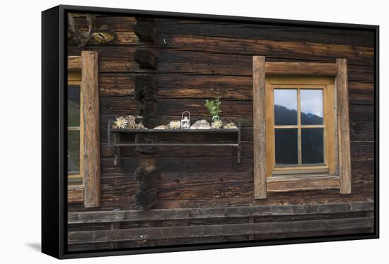 Austria, Tyrol, old window of alpine hut-Roland T. Frank-Framed Stretched Canvas