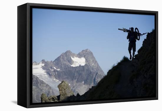 Austria, Tyrol, …tztaler Alpen, Wildspitze, Summit, Man, Mountainbike, Carries-Rainer Mirau-Framed Premier Image Canvas