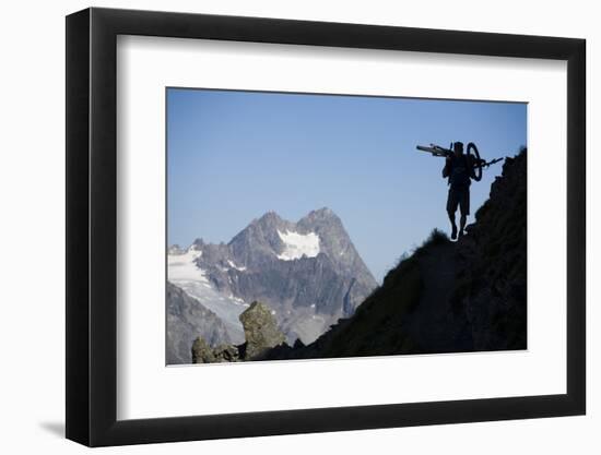 Austria, Tyrol, …tztaler Alpen, Wildspitze, Summit, Man, Mountainbike, Carries-Rainer Mirau-Framed Photographic Print