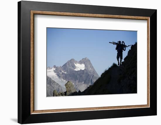 Austria, Tyrol, …tztaler Alpen, Wildspitze, Summit, Man, Mountainbike, Carries-Rainer Mirau-Framed Photographic Print