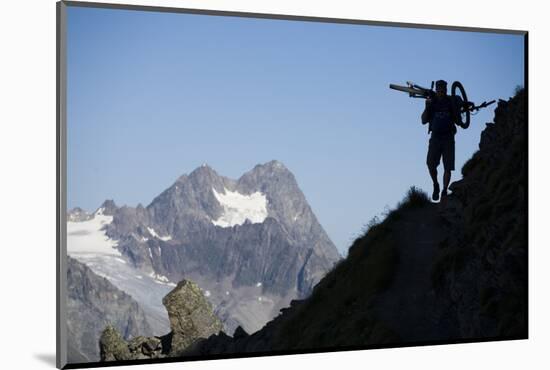 Austria, Tyrol, …tztaler Alpen, Wildspitze, Summit, Man, Mountainbike, Carries-Rainer Mirau-Mounted Photographic Print