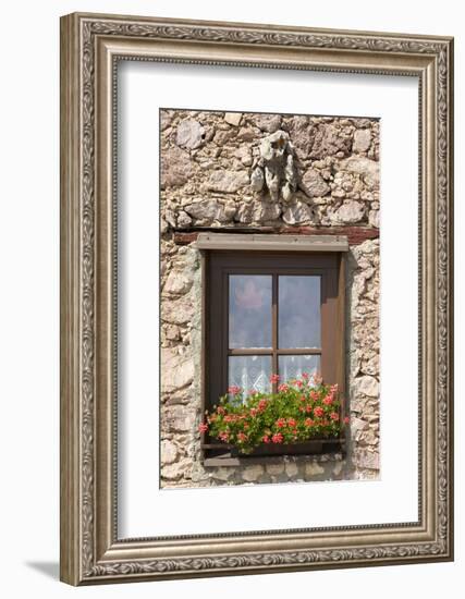 Austria, Tyrol, window of alpine hut with geraniums.-Roland T. Frank-Framed Photographic Print