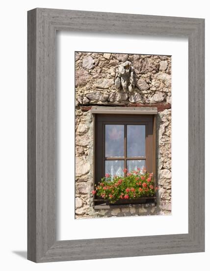 Austria, Tyrol, window of alpine hut with geraniums.-Roland T. Frank-Framed Photographic Print