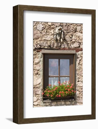 Austria, Tyrol, window of alpine hut with geraniums.-Roland T. Frank-Framed Photographic Print