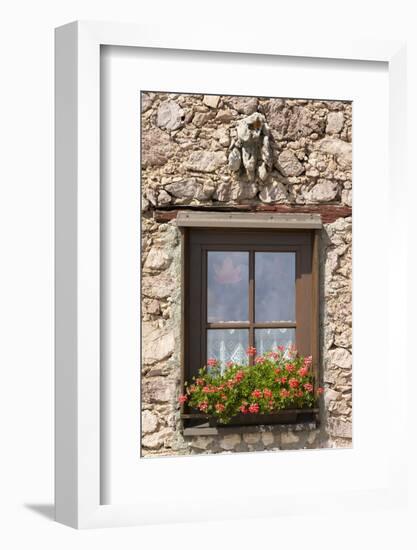 Austria, Tyrol, window of alpine hut with geraniums.-Roland T. Frank-Framed Photographic Print