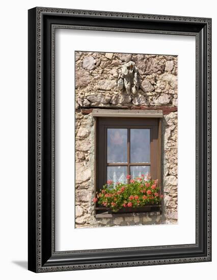 Austria, Tyrol, window of alpine hut with geraniums.-Roland T. Frank-Framed Photographic Print
