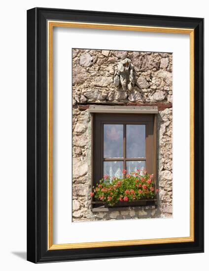 Austria, Tyrol, window of alpine hut with geraniums.-Roland T. Frank-Framed Photographic Print