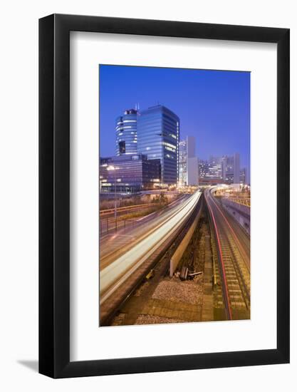 Austria, Vienna, Donau-City, Donau-City, City View, Evening-Mood, Light-Tracks, Streets-Rainer Mirau-Framed Photographic Print