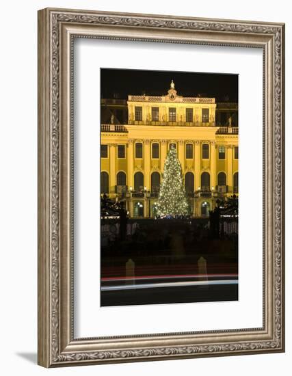 Austria, Vienna, Palace Schšnbrunn, Christmas Market, Christmas-Tree, Evening-Mood, Light-Tracks-Rainer Mirau-Framed Photographic Print