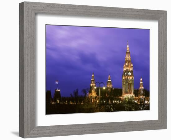 Austria, Vienna, Rathaus, Night-null-Framed Photographic Print