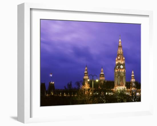 Austria, Vienna, Rathaus, Night-null-Framed Photographic Print