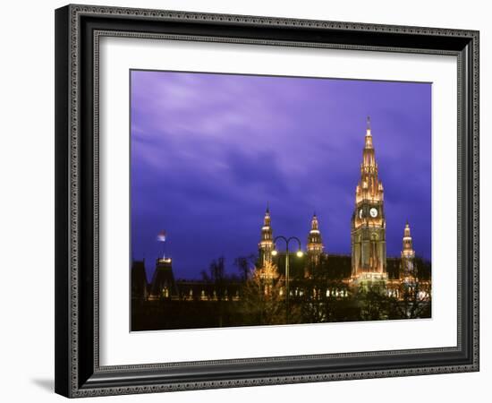 Austria, Vienna, Rathaus, Night-null-Framed Photographic Print