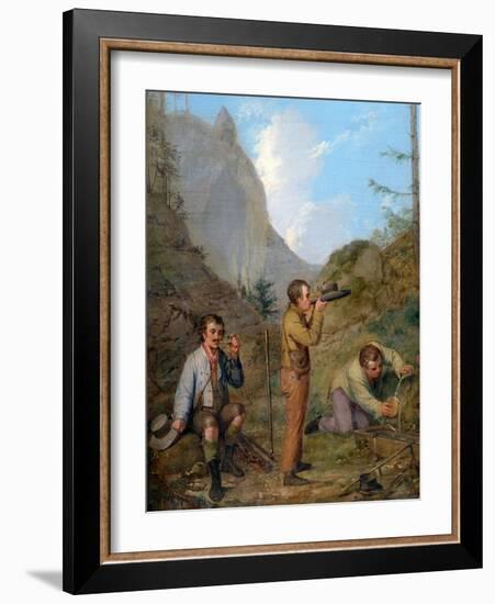 Austrian Hikers Resting and Gathering Spring Water in the Purgstall Mountains-Rudolf Swoboda Der Ältere-Framed Giclee Print