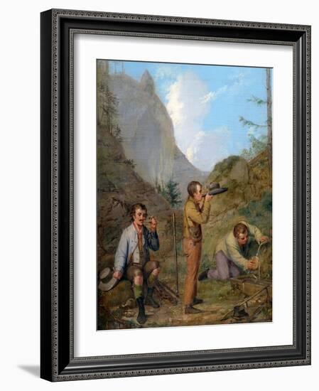 Austrian Hikers Resting and Gathering Spring Water in the Purgstall Mountains-Rudolf Swoboda Der Ältere-Framed Giclee Print