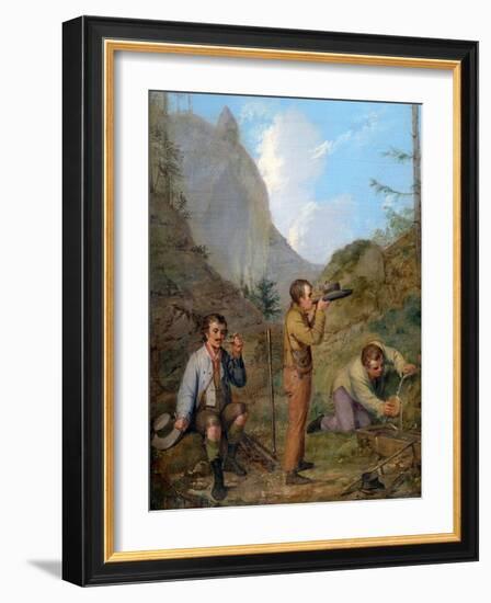 Austrian Hikers Resting and Gathering Spring Water in the Purgstall Mountains-Rudolf Swoboda Der Ältere-Framed Giclee Print