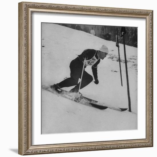 Austrian Skier Toni Sailer Competing During the Winter Olympics-null-Framed Premium Photographic Print