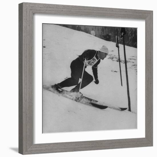 Austrian Skier Toni Sailer Competing During the Winter Olympics-null-Framed Premium Photographic Print