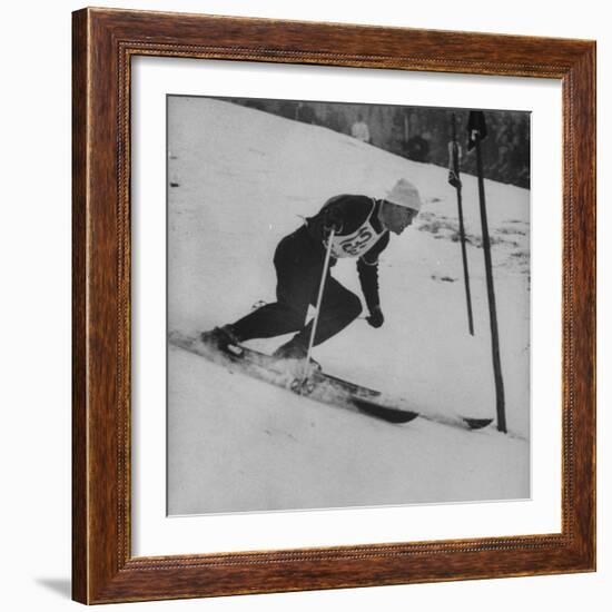 Austrian Skier Toni Sailer Competing During the Winter Olympics-null-Framed Premium Photographic Print