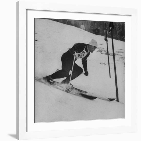 Austrian Skier Toni Sailer Competing During the Winter Olympics-null-Framed Premium Photographic Print