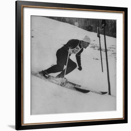 Austrian Skier Toni Sailer Competing During the Winter Olympics-null-Framed Premium Photographic Print