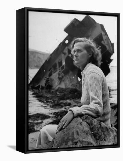 Author Daphine du Maurier Sitting by a Wrecked Ship-Hans Wild-Framed Premier Image Canvas