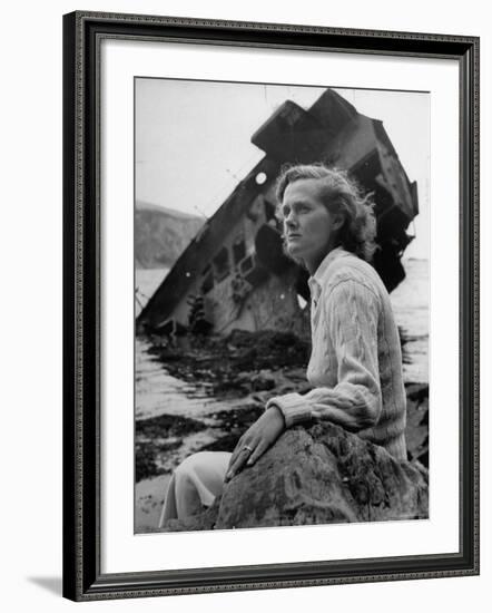 Author Daphine du Maurier Sitting by a Wrecked Ship-Hans Wild-Framed Premium Photographic Print