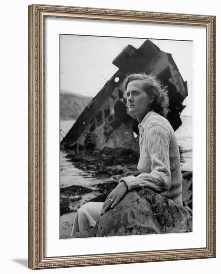 Author Daphine du Maurier Sitting by a Wrecked Ship-Hans Wild-Framed Premium Photographic Print