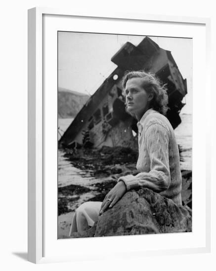 Author Daphine du Maurier Sitting by a Wrecked Ship-Hans Wild-Framed Premium Photographic Print