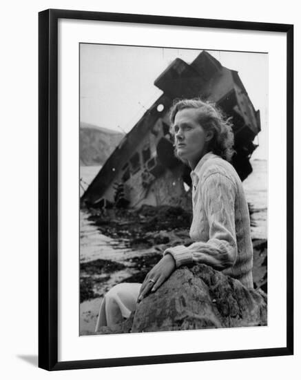 Author Daphine du Maurier Sitting by a Wrecked Ship-Hans Wild-Framed Premium Photographic Print