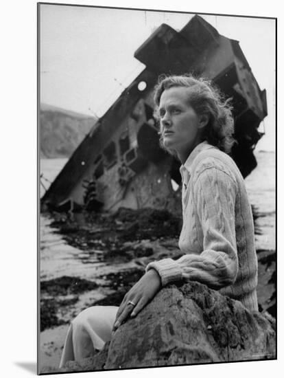 Author Daphine du Maurier Sitting by a Wrecked Ship-Hans Wild-Mounted Premium Photographic Print