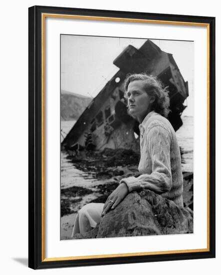 Author Daphine du Maurier Sitting by a Wrecked Ship-Hans Wild-Framed Premium Photographic Print