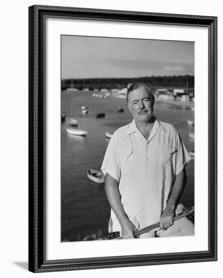 Author Ernest Hemingway Posing in Cojimar Harbor-Alfred Eisenstaedt-Framed Premium Photographic Print