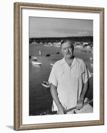 Author Ernest Hemingway Posing in Cojimar Harbor-Alfred Eisenstaedt-Framed Premium Photographic Print
