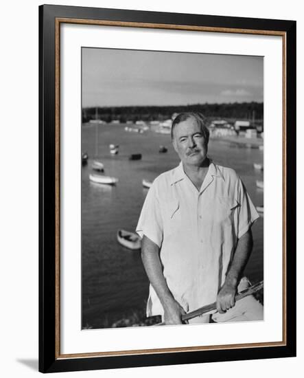 Author Ernest Hemingway Posing in Cojimar Harbor-Alfred Eisenstaedt-Framed Premium Photographic Print