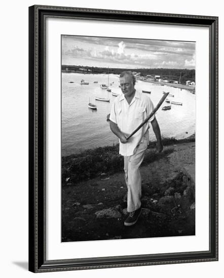 Author Ernest Hemingway Walking in Cojimar Harbor-Alfred Eisenstaedt-Framed Premium Photographic Print