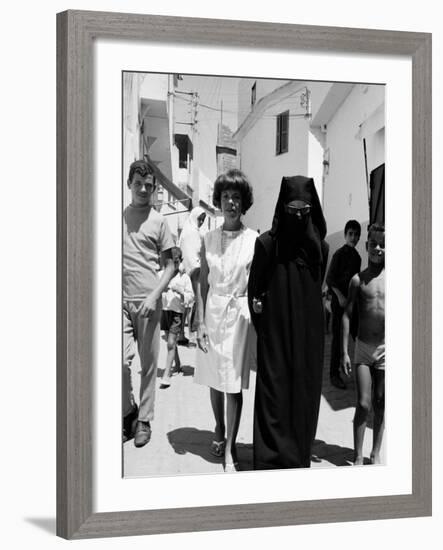 Author Jane Bowles and Her Friend Cherifa Walking the Streets of Tangier-null-Framed Premium Photographic Print