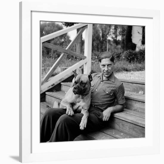 Author, Philosopher and Political Activist Arthur Koestler with His Dog-Dmitri Kessel-Framed Premium Photographic Print