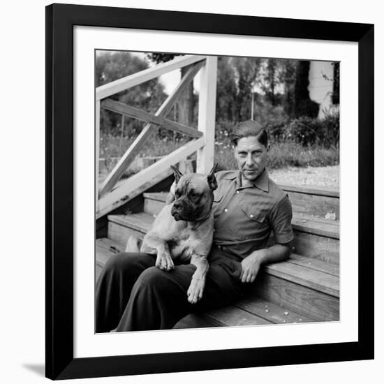 Author, Philosopher and Political Activist Arthur Koestler with His Dog-Dmitri Kessel-Framed Premium Photographic Print