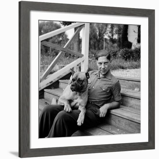 Author, Philosopher and Political Activist Arthur Koestler with His Dog-Dmitri Kessel-Framed Premium Photographic Print