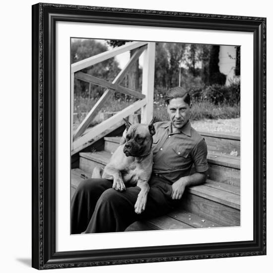 Author, Philosopher and Political Activist Arthur Koestler with His Dog-Dmitri Kessel-Framed Premium Photographic Print