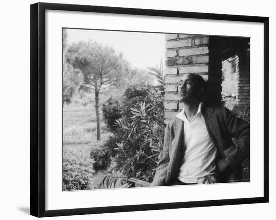 Author Ralph Ellison Against Brick Wall at American Academy on Rome Fellowship in Literature-James Whitmore-Framed Premium Photographic Print