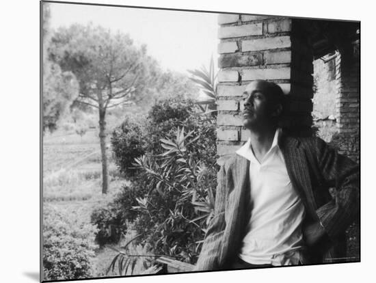 Author Ralph Ellison Against Brick Wall at American Academy on Rome Fellowship in Literature-James Whitmore-Mounted Premium Photographic Print