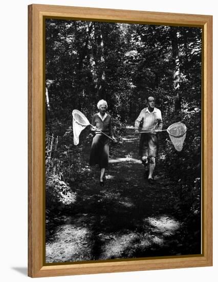 Author Vladimir Nabokov and His Wife Vera Chasing Butterflies-Carl Mydans-Framed Premier Image Canvas