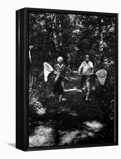 Author Vladimir Nabokov and His Wife Vera Chasing Butterflies-Carl Mydans-Framed Premier Image Canvas