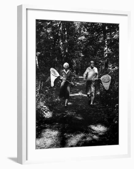 Author Vladimir Nabokov and His Wife Vera Chasing Butterflies-Carl Mydans-Framed Premium Photographic Print