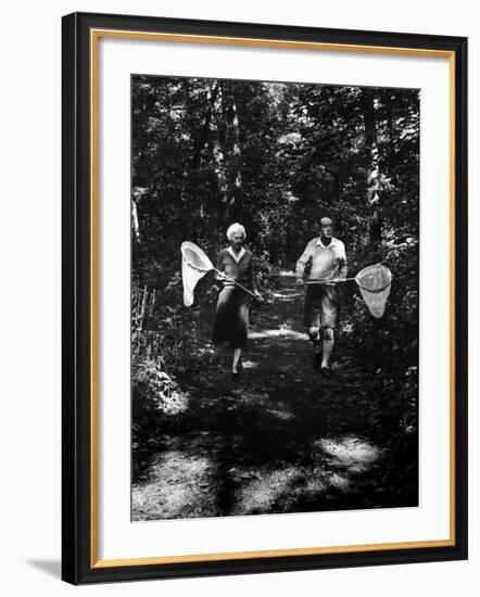 Author Vladimir Nabokov and His Wife Vera Chasing Butterflies-Carl Mydans-Framed Premium Photographic Print