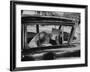 Author Vladimir Nabokov at Work, Writing on Index Cards in His Car-Carl Mydans-Framed Premium Photographic Print